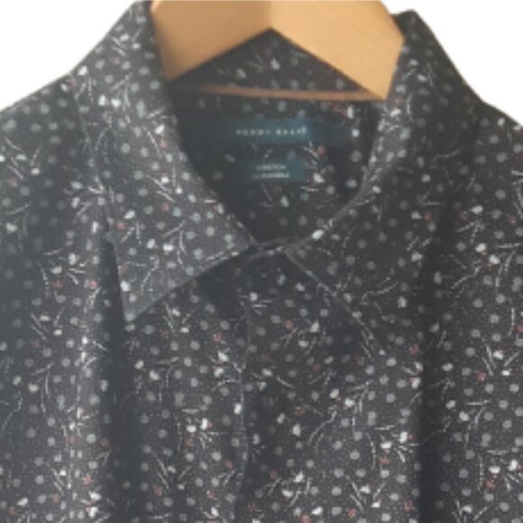 Perry Ellis SZ M Black w/ White & Salmon Print Men's Button Up Cotton Shirt - Picture 15 of 15